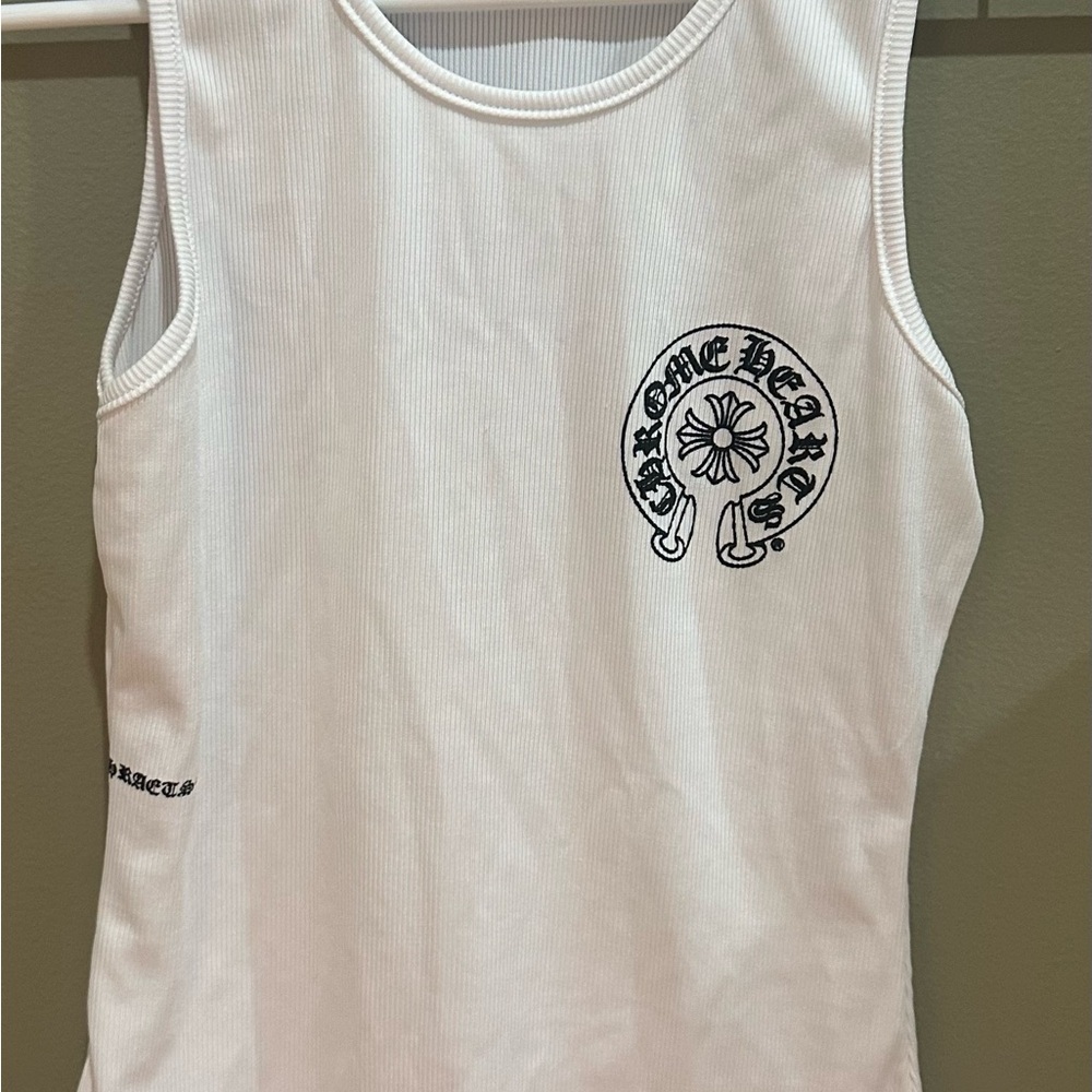Chrome Hearts white screen Tank Top in White with Black Logo Small
